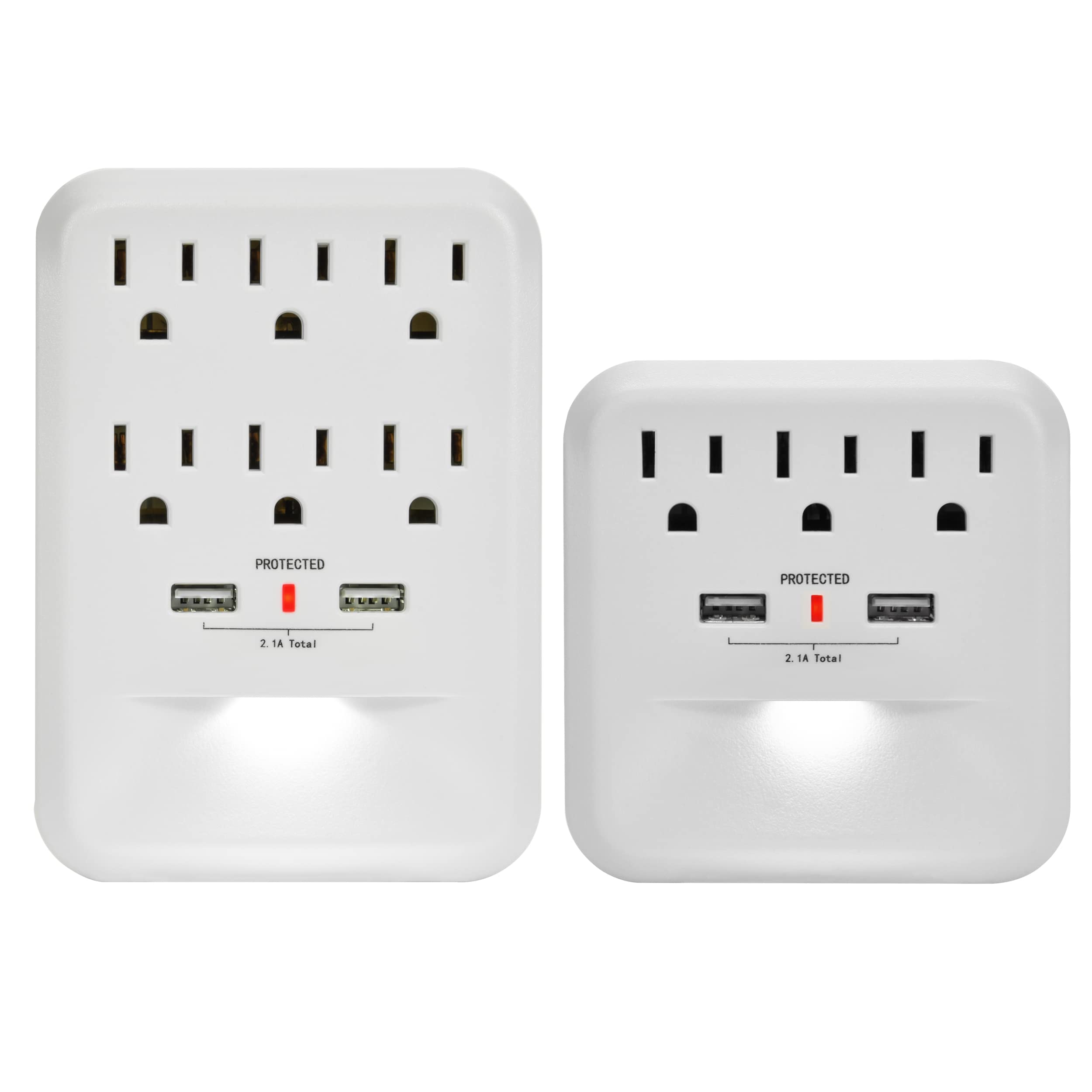 Clear Power Combo: 2-Outlet Travel tap w/USB-A & USB-C Chargers & 6-Outlet Wall-tap w/3-port USB-A & 1-Port USB-C Chargers CP30008