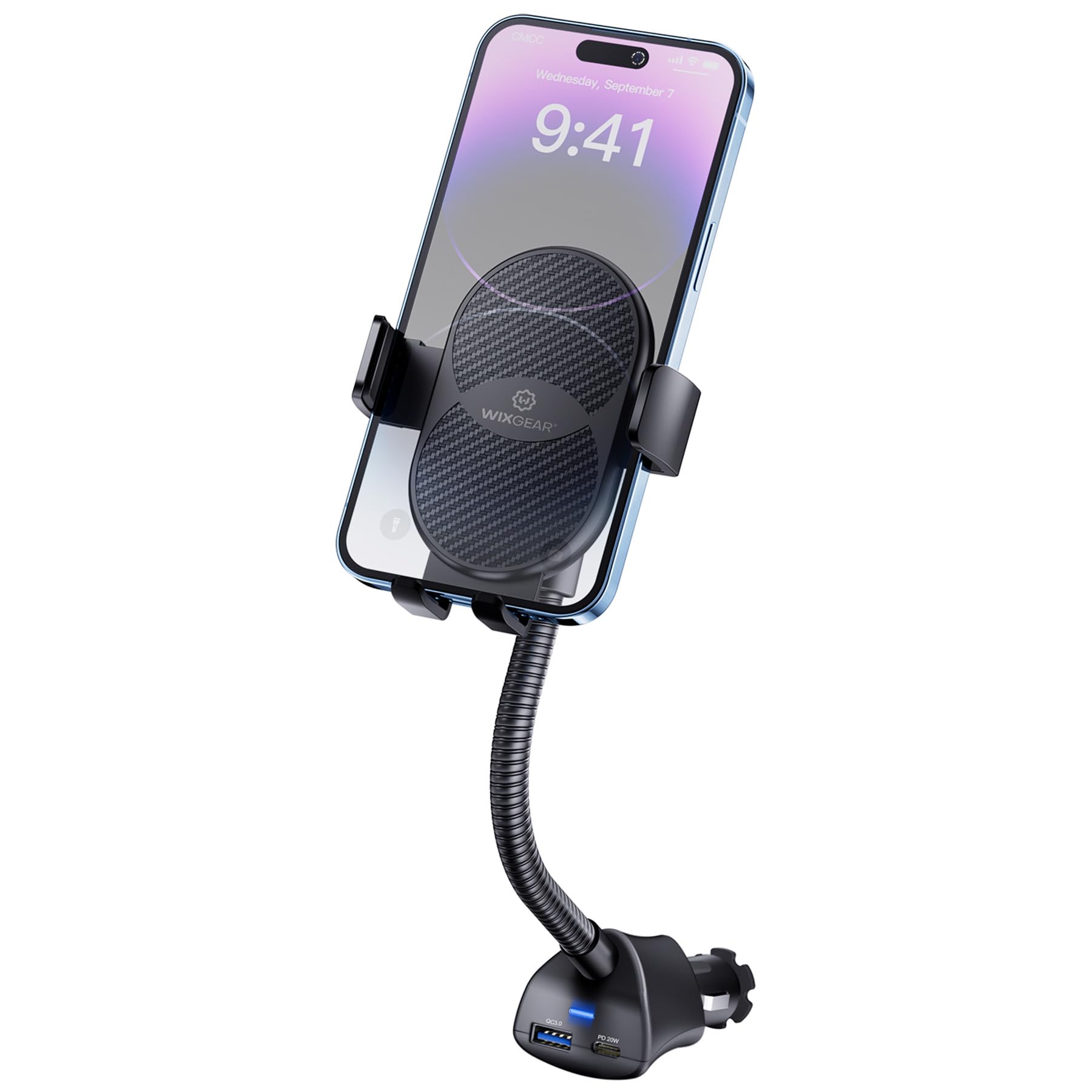 WixGear Phone Charger Car Mount with Dual USB Charger Cellphone Holder for Car Cigarette Lighter Phone Holder Charger Phone Charger Car Mount Car Phone Mount with USB Charger Cigarette mounts
