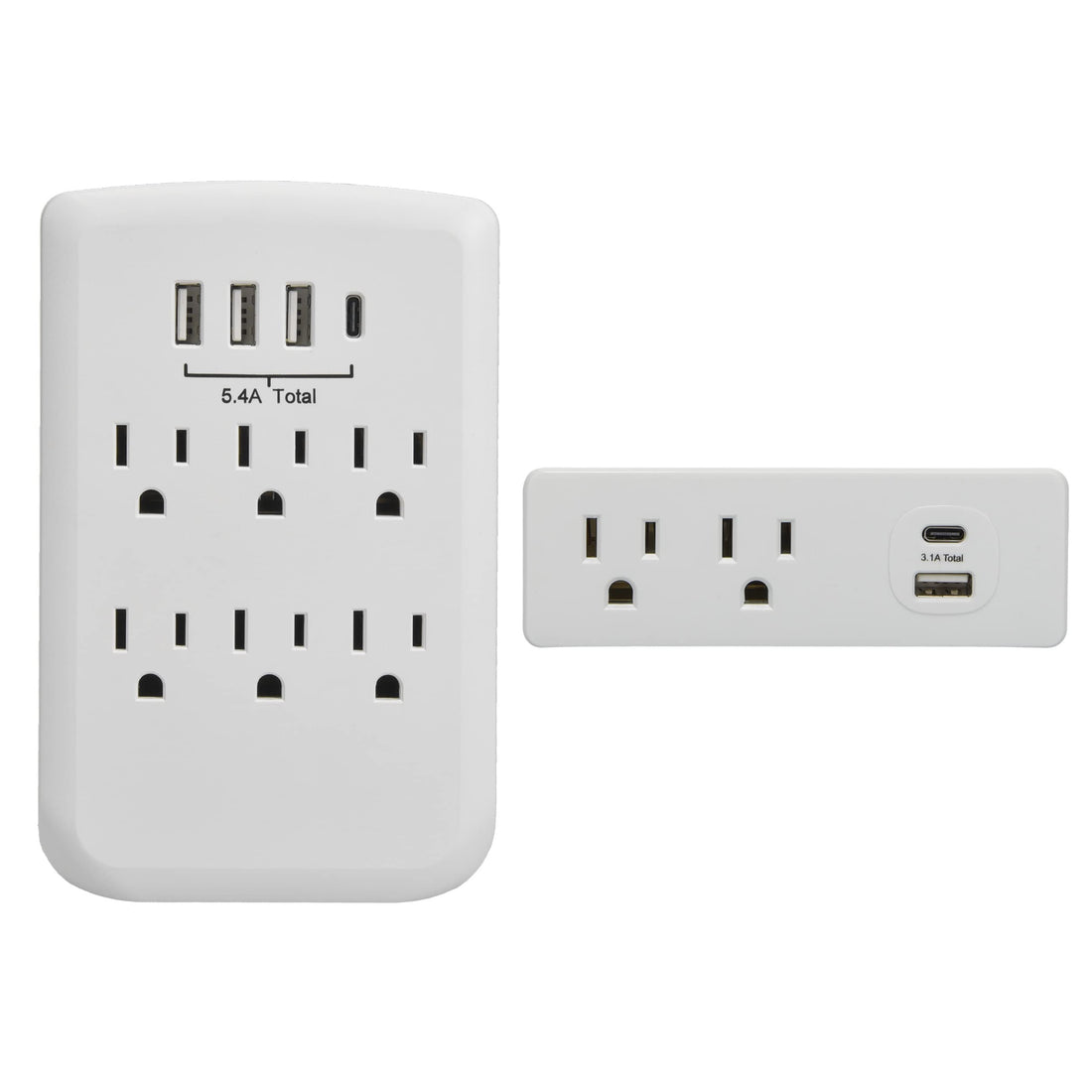 Clear Power Combo: 2-Outlet Travel tap w/USB-A &amp; USB-C Chargers &amp; 6-Outlet Wall-tap w/3-port USB-A &amp; 1-Port USB-C Chargers CP30008