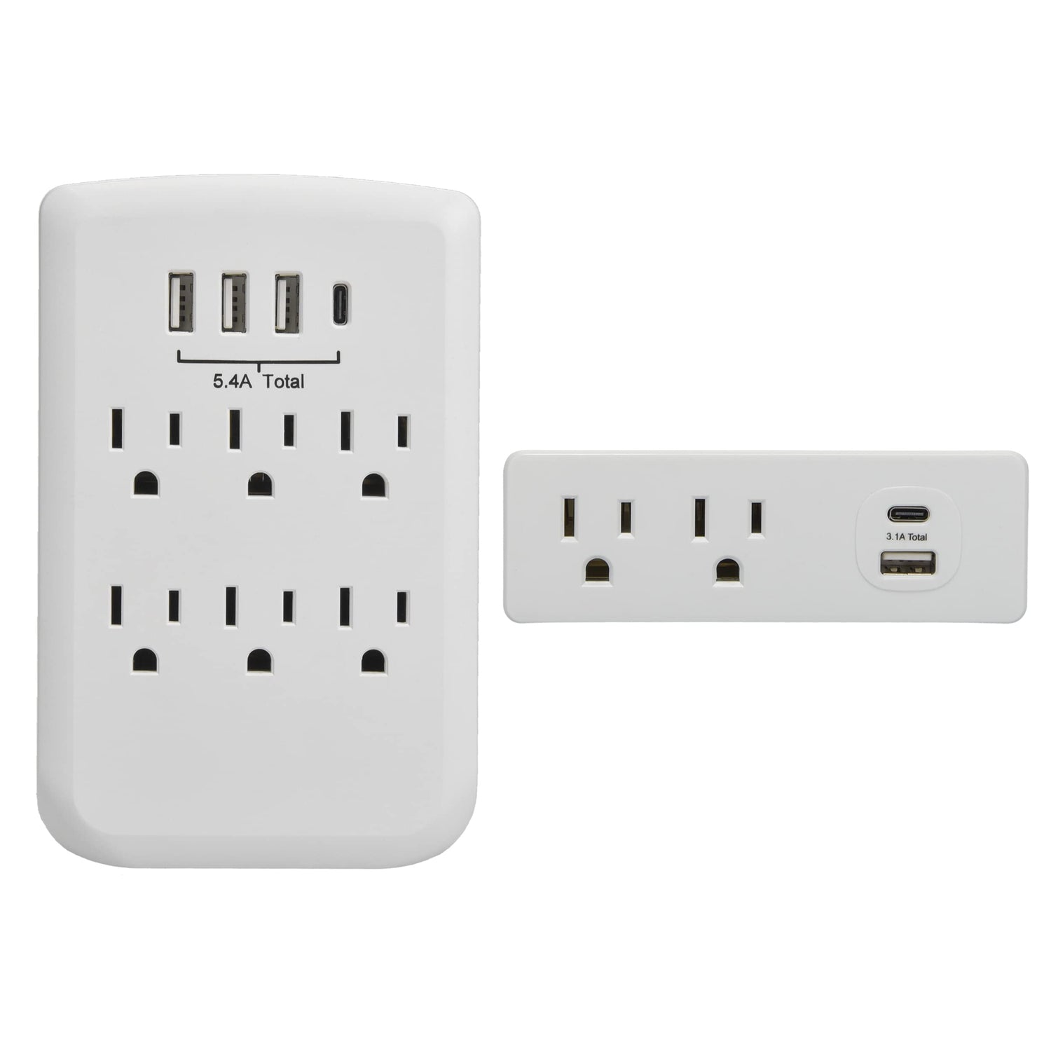 Clear Power Combo: 2-Outlet Travel tap w/USB-A &amp; USB-C Chargers &amp; 6-Outlet Wall-tap w/3-port USB-A &amp; 1-Port USB-C Chargers CP30008