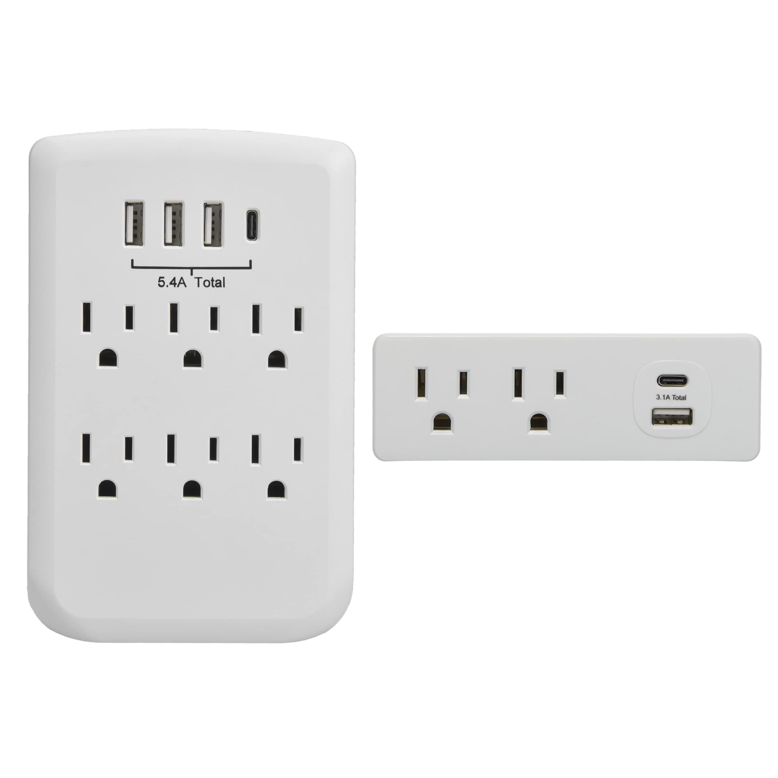 Clear Power Combo: 2-Outlet Travel tap w/USB-A &amp; USB-C Chargers &amp; 6-Outlet Wall-tap w/3-port USB-A &amp; 1-Port USB-C Chargers CP30008
