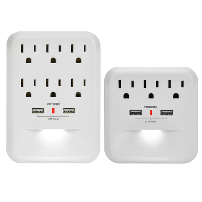 Clear Power Combo: 2-Outlet Travel tap w/USB-A &amp; USB-C Chargers &amp; 6-Outlet Wall-tap w/3-port USB-A &amp; 1-Port USB-C Chargers CP30008