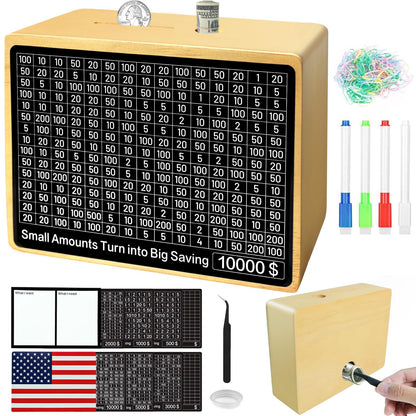 Money Saving Box 10000 10K Savings Challenge Box Reusable Kids Money Banks with Dry Erase Pen (What I Want)