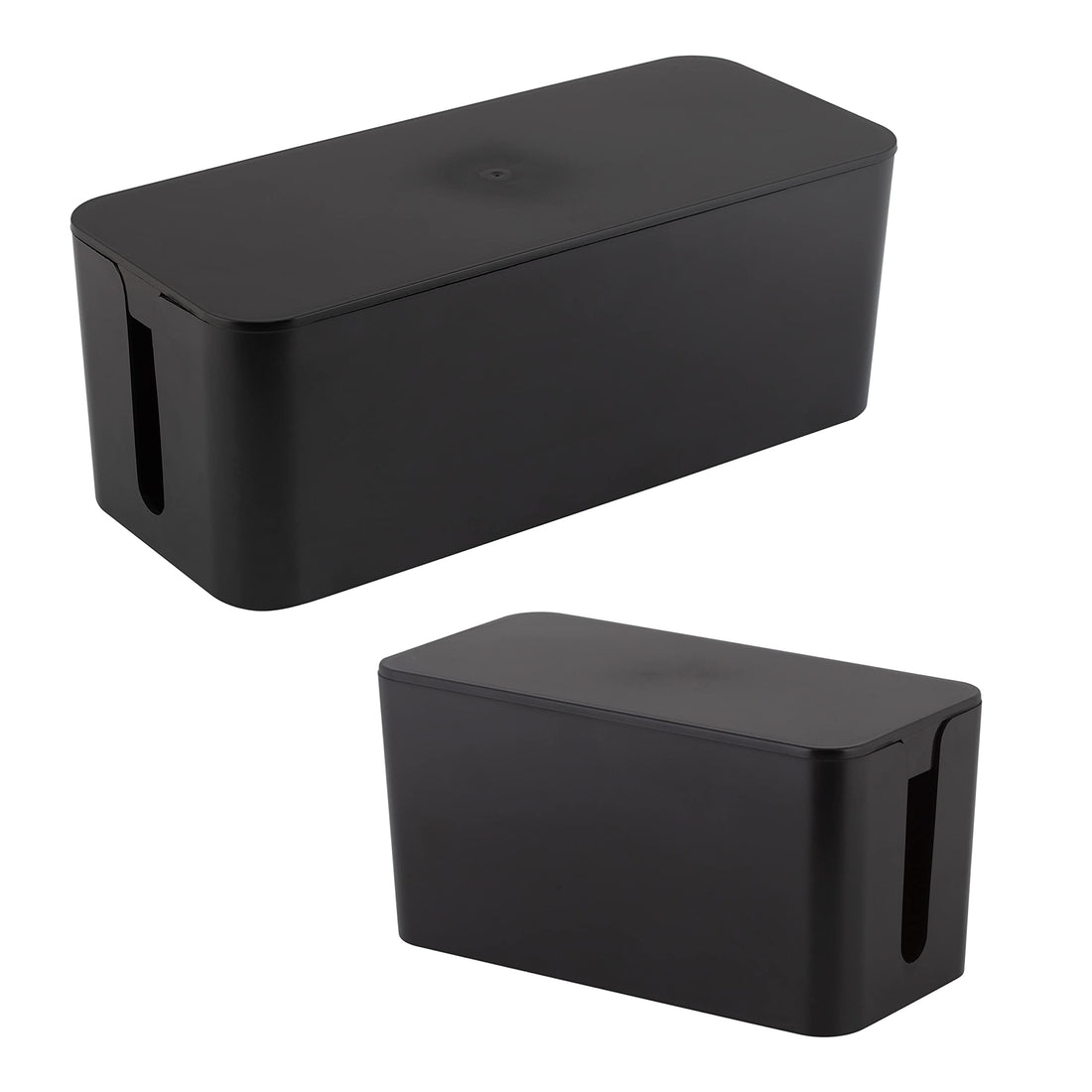 Simplify 2 Pack Cable Organizer Box | Multi-sized | Hidden Storage with Lid | Chargers &amp; Wires | Computer &amp; TV Cords | Black