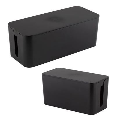 Simplify 2 Pack Cable Organizer Box | Multi-sized | Hidden Storage with Lid | Chargers &amp; Wires | Computer &amp; TV Cords | Black