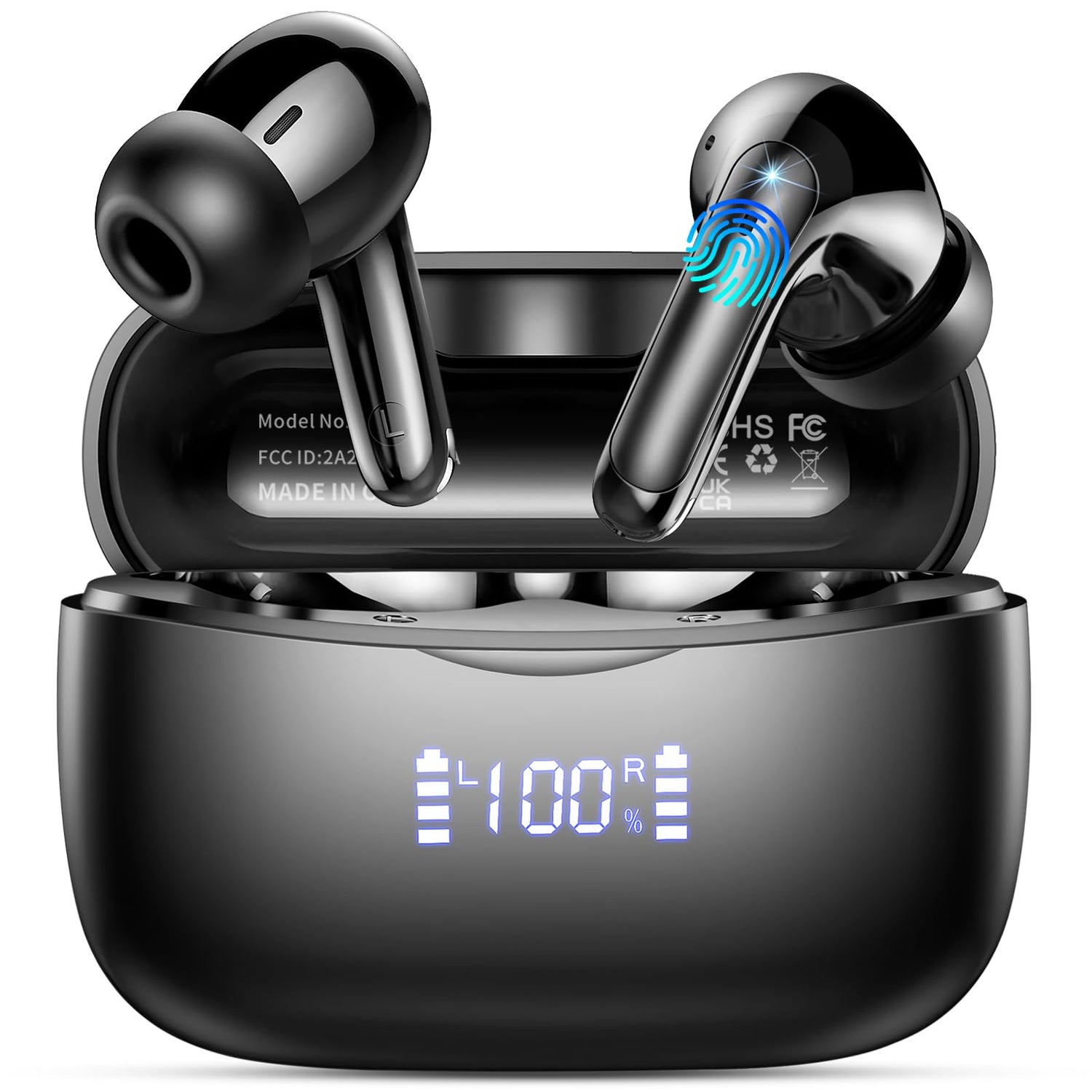Wireless Earbuds Bluetooth 5.3 Headphones Stereo Deep Bass with LED Display 56H Playtime with Noise Cancelling Mic IPX7 Waterproof in Ear Earbuds for laptops/tablets/mobile phones/sports Black