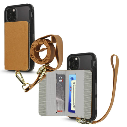 Cell Phone and Credit Card Holder with Crossbody and Wrist Straps Stick-On Wallet w/RFID Protection Multiple Card Slots Transparent ID Pocket