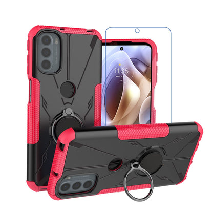 RJYWSQH for Moto G31 Case Moto G41 Case with Screen Protector Military Grade Shockproof Protective Phone Case with 360°Rotatable Ring Holder Supports Magnetic Car Mounts for Motorola Moto G31 (Red)
