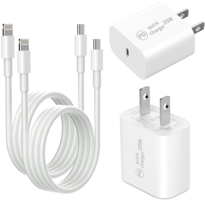 [UL Certified &amp; MFi Certified] 2Packs 20W PD Power Adapter Wall Charger Fast Charging USB C Wall Charger Block with 2Packs 6Feet USB-C Charging Cables