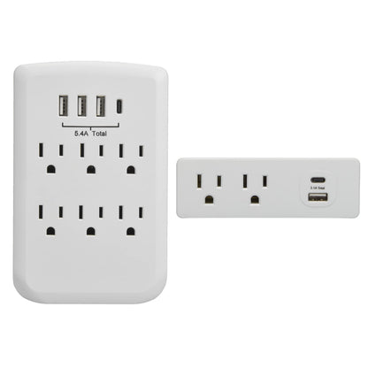 Clear Power Combo: 2-Outlet Travel tap w/USB-A &amp; USB-C Chargers &amp; 6-Outlet Wall-tap w/3-port USB-A &amp; 1-Port USB-C Chargers CP30008