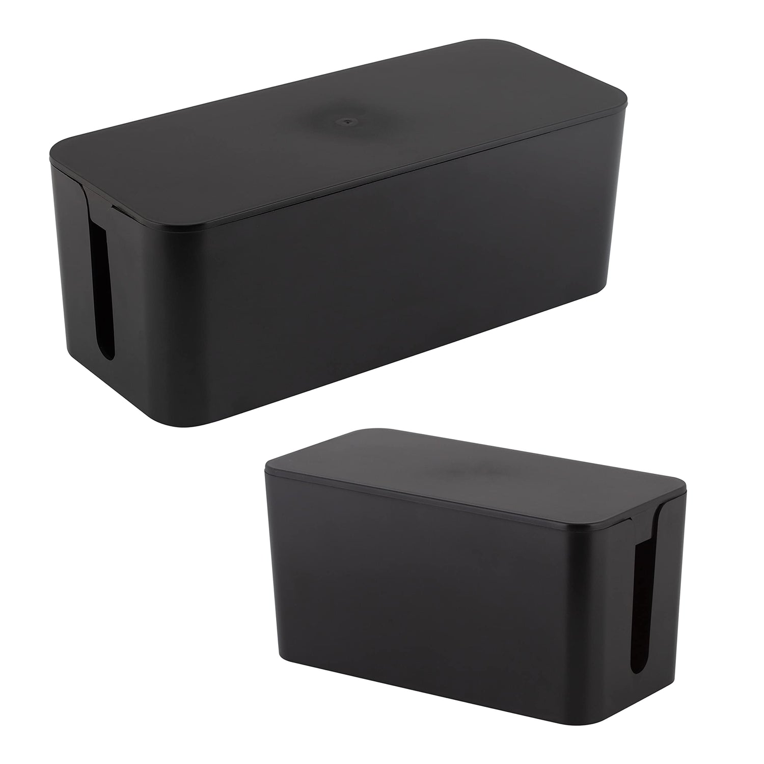 Simplify 2 Pack Cable Organizer Box | Multi-sized | Hidden Storage with Lid | Chargers &amp; Wires | Computer &amp; TV Cords | Black