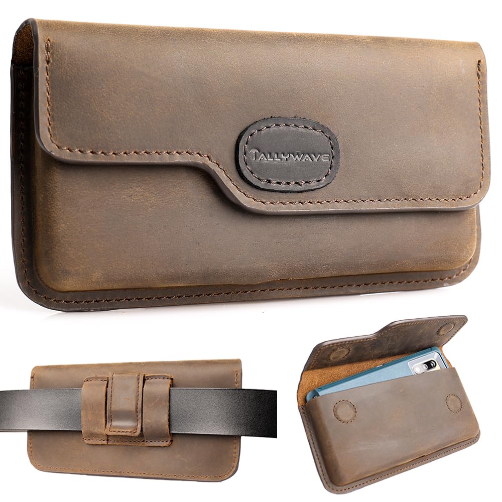 Tallywave Leather Phone Holster for iPhone 14 14 ProCell Phone Pouch with Belt Clip for Galaxy S23 S22 Phone Belt Holder for Cell Phone with Protective CaseLargeDarkbrown