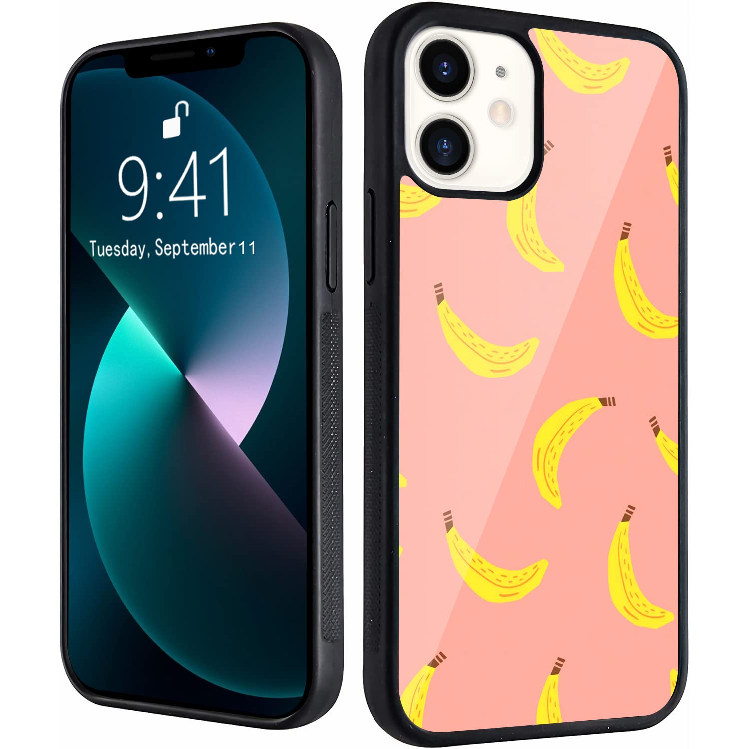 Banana Phone Case for iPhone 11 Pink Cute Cartoon Cases Protective Soft TPU Hard Back Aluminum Shockproof Shell for Girls Women