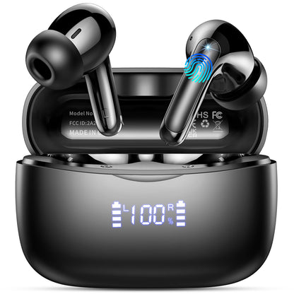 Wireless Earbuds Bluetooth 5.3 Headphones Stereo Deep Bass with LED Display 56H Playtime with Noise Cancelling Mic IPX7 Waterproof in Ear Earbuds for laptops/tablets/mobile phones/sports Black